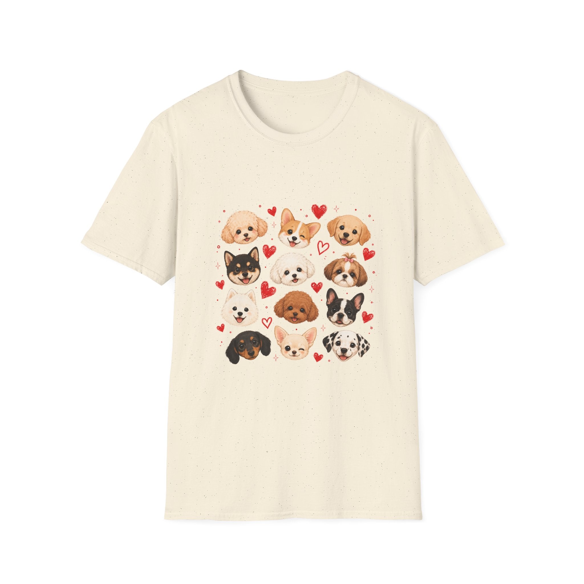 Cute Dog Faces T-Shirt — Pomeranian, Corgi & Puppy Hearts Graphic Tee