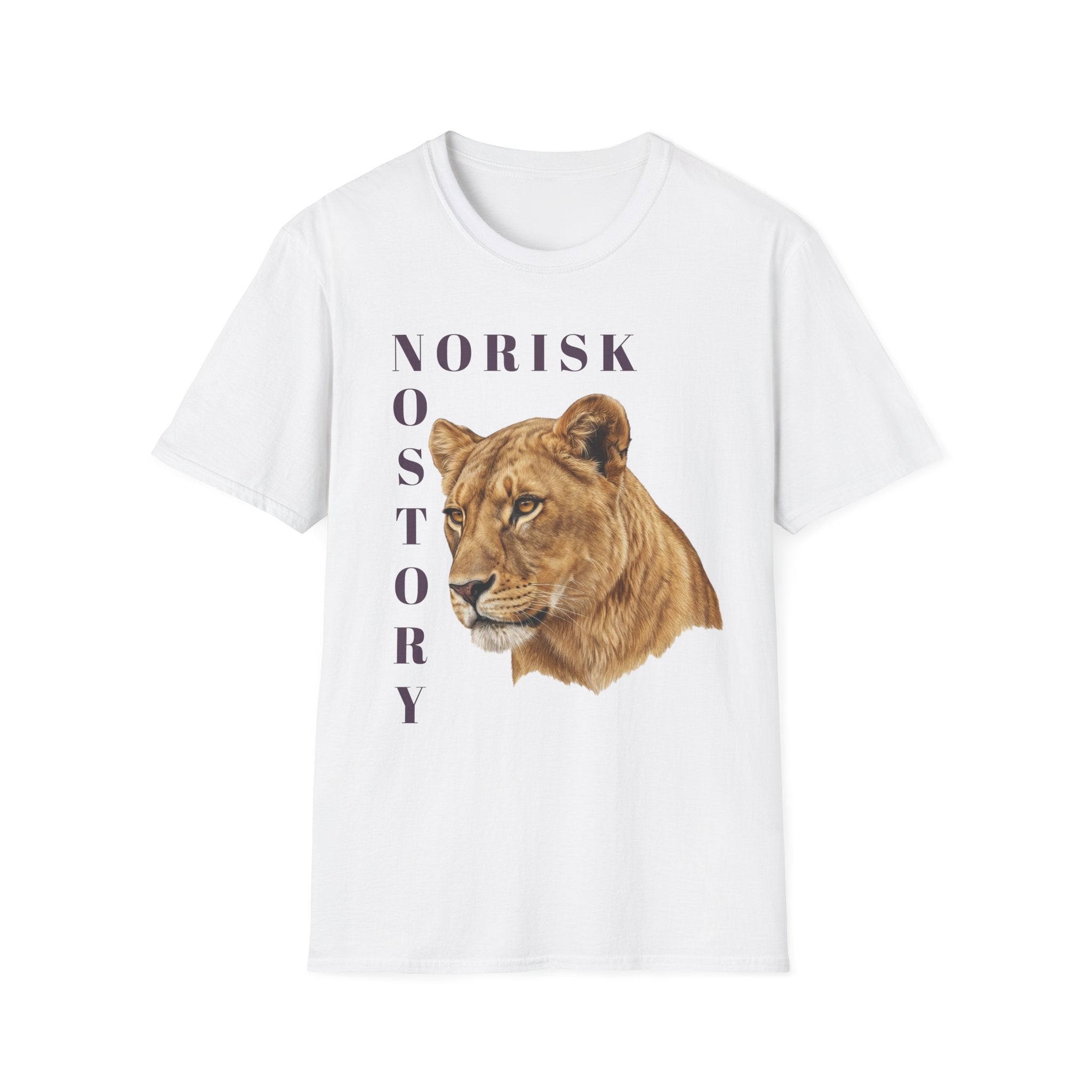 Lion Portrait T-Shirt — "No Risk, No Story" Inspirational Graphic Tee